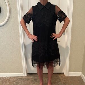 Maeve Black Sheer Lace Mini Dress